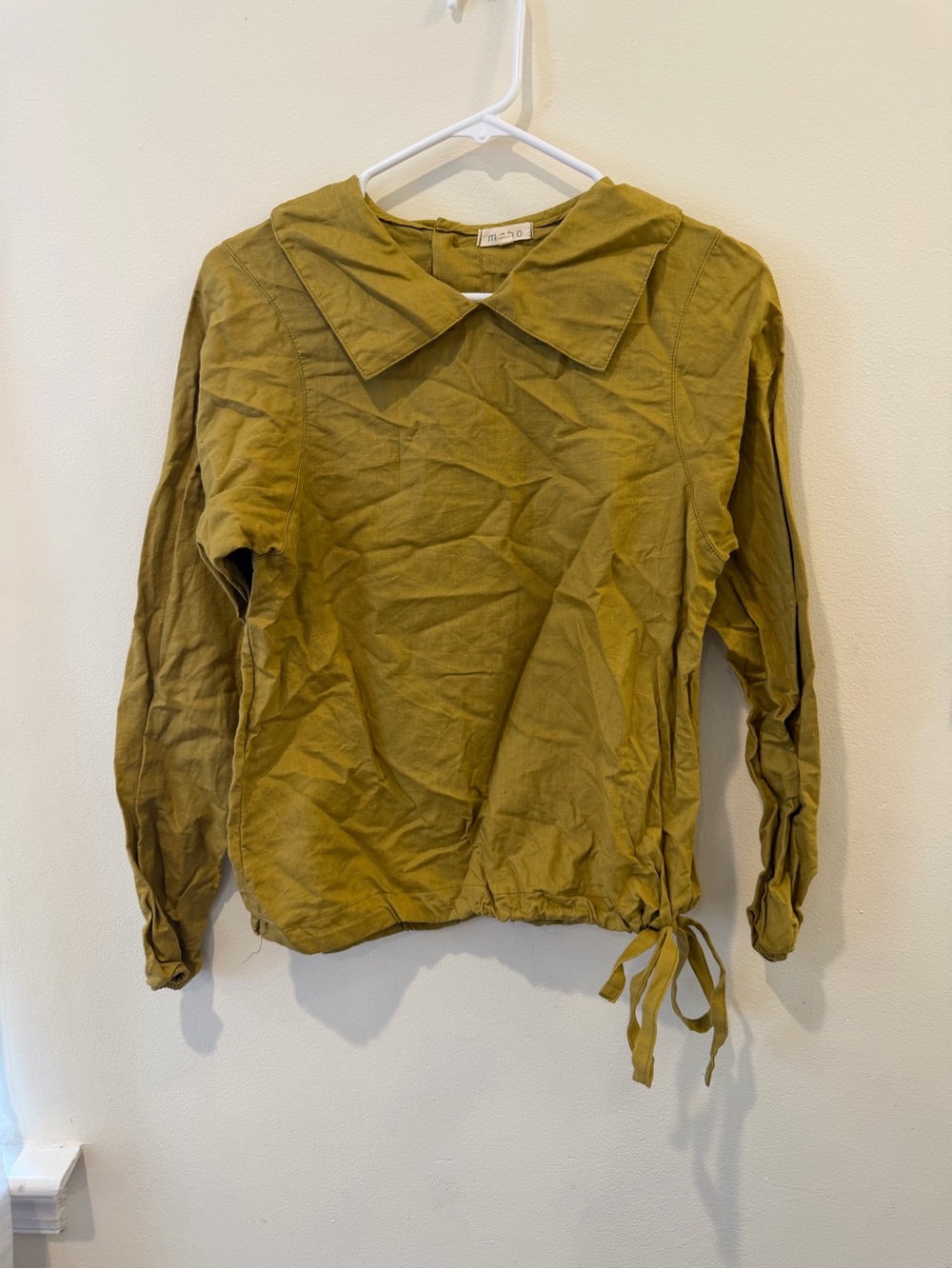 Mabo Olive Tie-Hem Collared Blouse